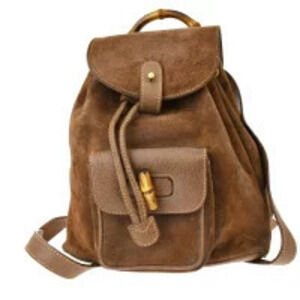 Gucci Bamboo Backpack Brown Suede Leather Bag